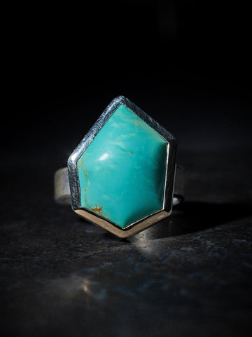 Turquoise Sterling + 14K Gold Ring