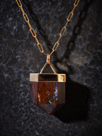 Boulder Opal, Brazilian Rosewood + 14K Gold Necklace (wide)