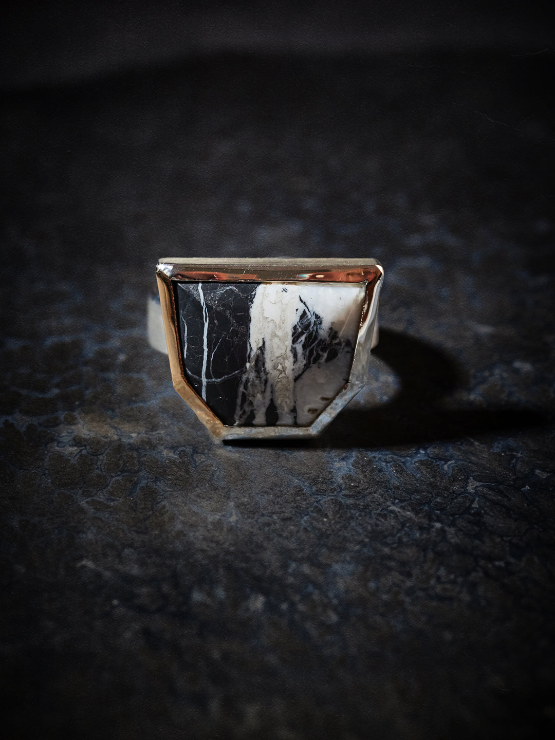 White Buffalo Turquoise, Sterling + 14K Gold Ring