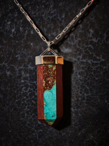 Turquoise, Wild Dilly Wood, Sterling + 14K Gold Necklace