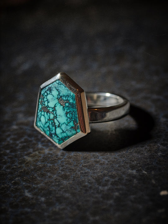 Turquoise, Sterling + 14K Gold Ring